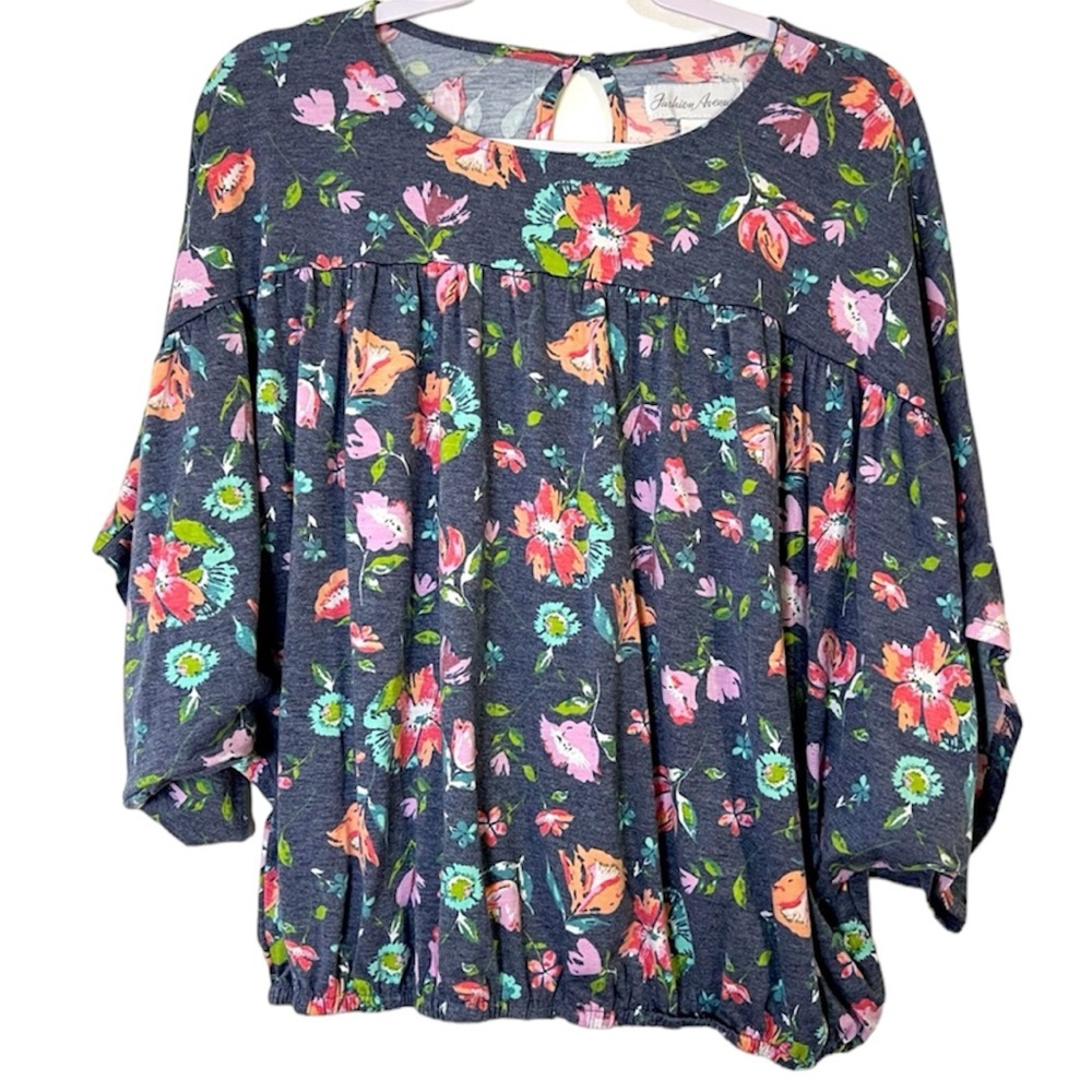 Fashion Avenue Boho Floral Batwing Sleeves Size Large